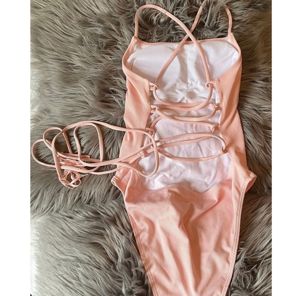 Shein One Piece Lace Pink Swimsuit - Picture 4 of 5